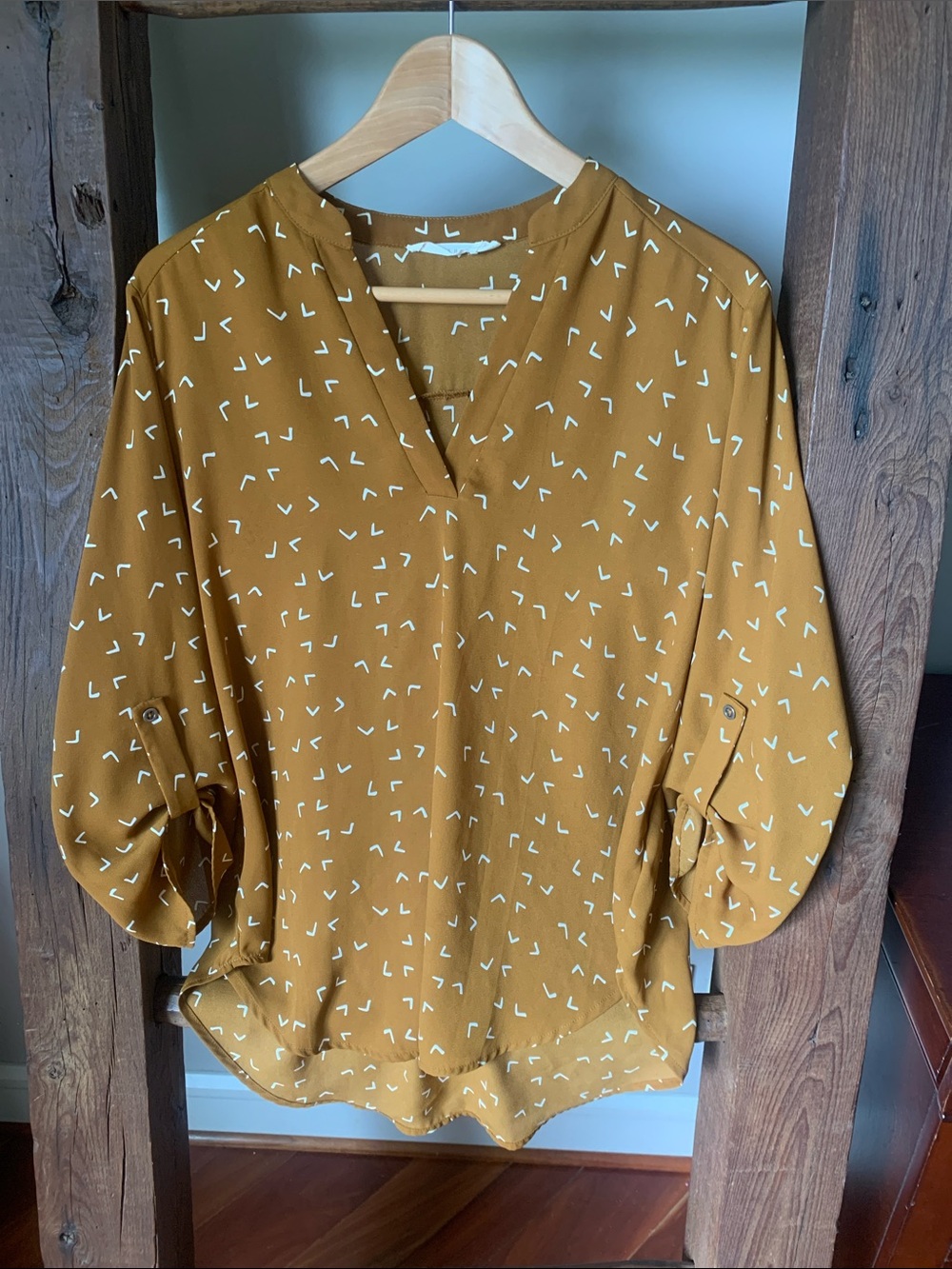 Lush Mustard Women’s V-Neck Printed Blouse